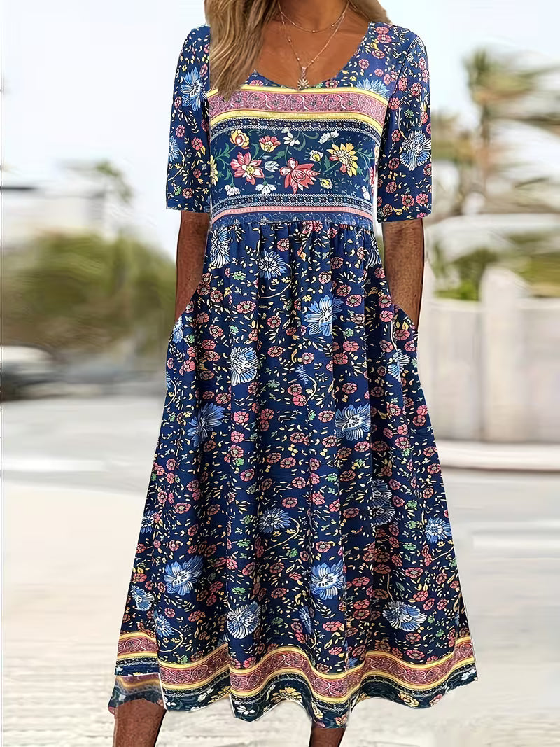 Lisan – Kleid mit Vintage-Blumenmuster und Tasche