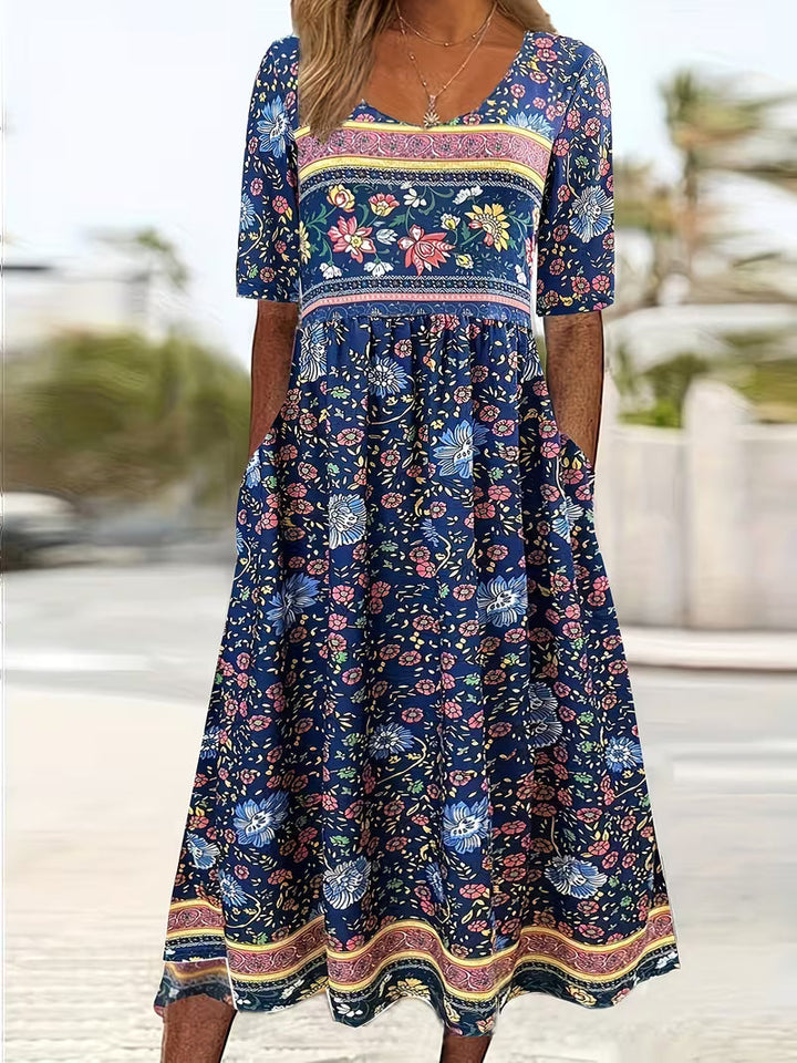 Lisan – Kleid mit Vintage-Blumenmuster und Tasche