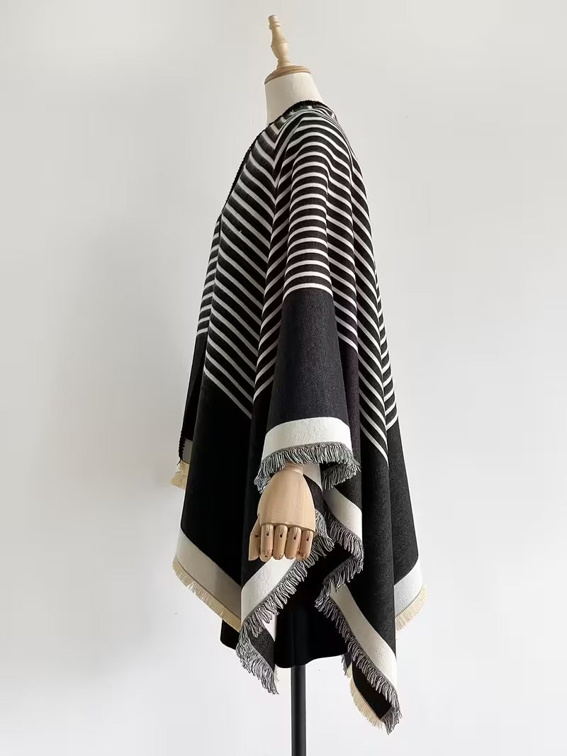 Taisija – Wendbarer Gestreifter Jacquard Schal Aus Kunstkaschmir