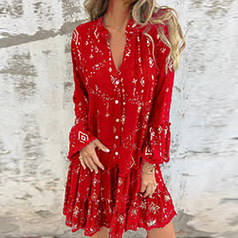 Gillian - Geometrisches Muster Und Midikleid Mit V-Ausschnitt
