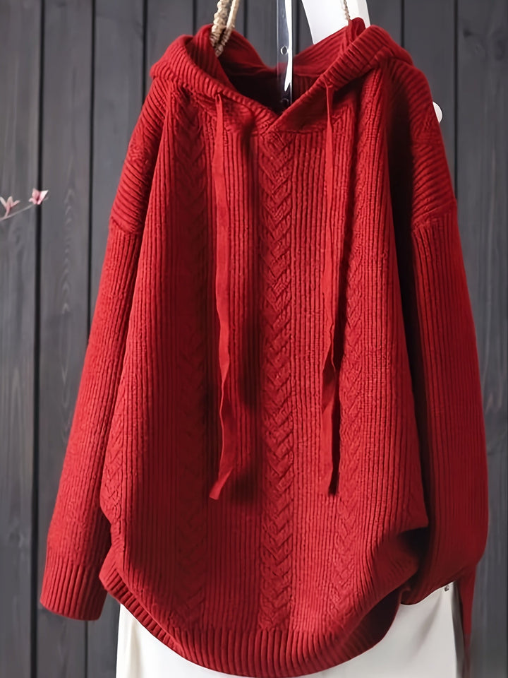 Genivee – Lässiger Langarm Strick Kapuzenpullover