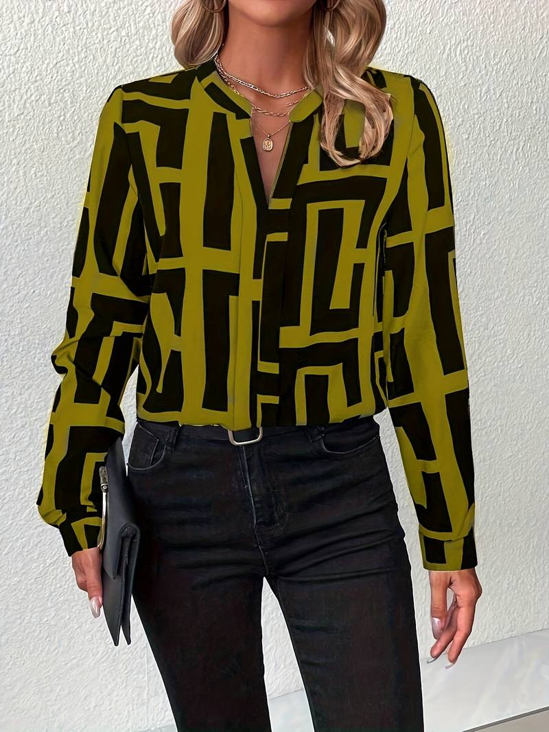 Tzipora - Elegante Langarm Bluse Mit Geometrischem Drucken