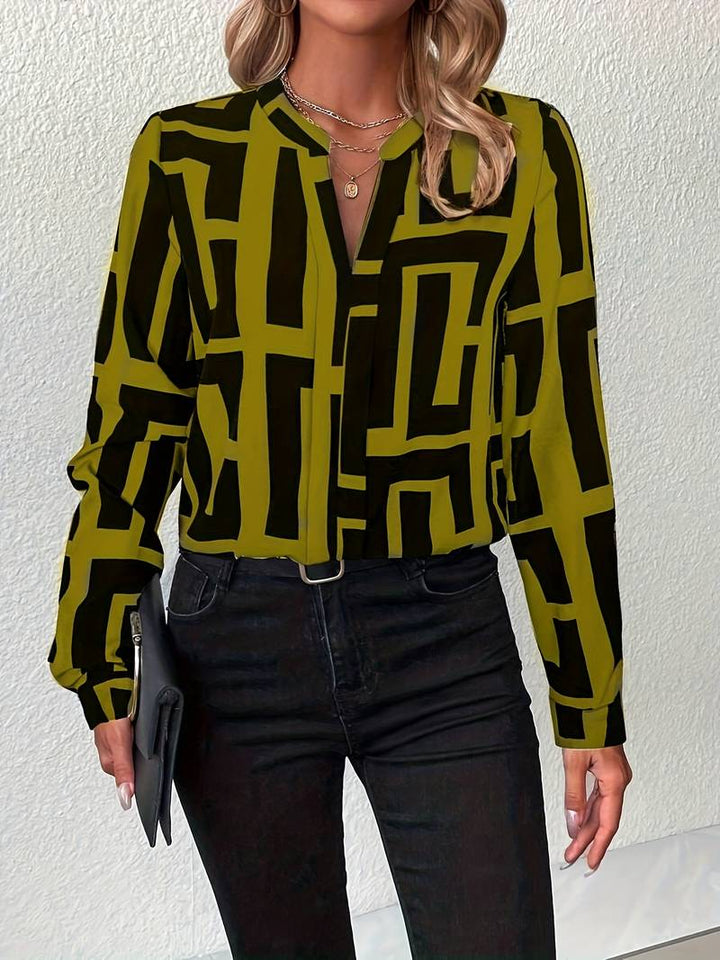 Tzipora - Elegante Langarm Bluse Mit Geometrischem Drucken