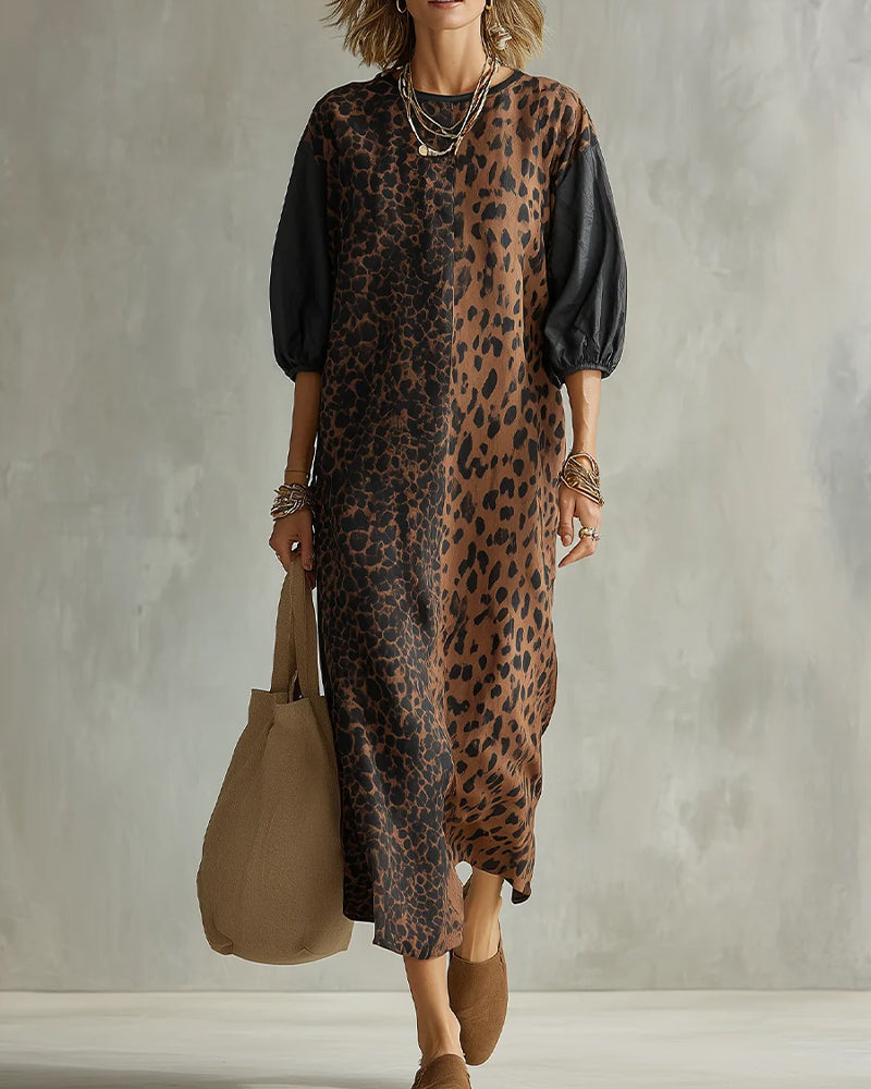 Jimina – Kleid mit Leopardenmuster und Puffärmeln