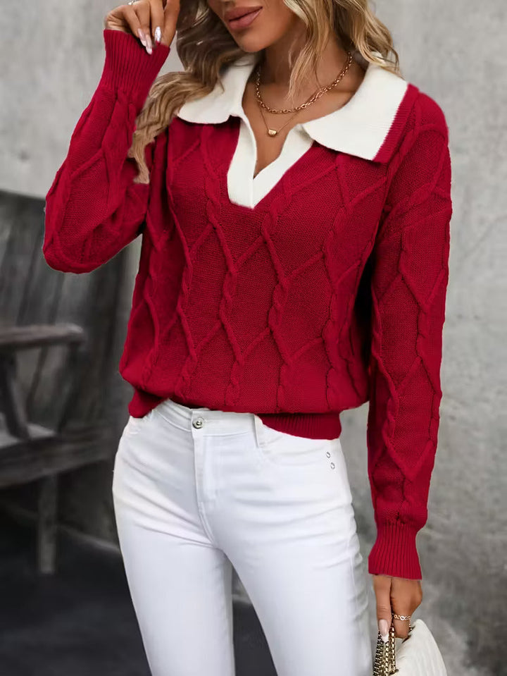 Mahalia – Pullover Mit Zopfmuster Und Kragen