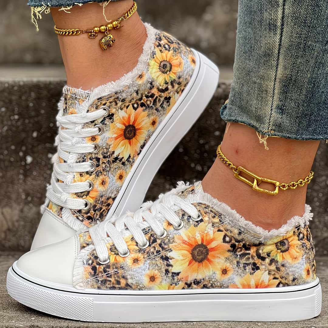 Portia - Sonnenblumen Druck Schnür Turnschuh