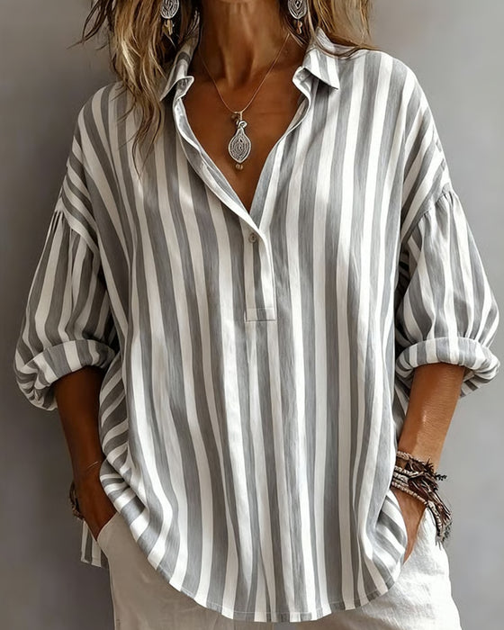 Jessy – Locker Sitzende Gestreifte Bluse Mit Kragen