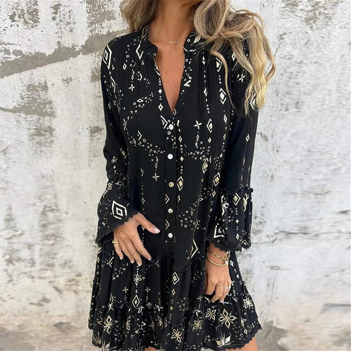 Gillian - Geometrisches Muster Und Midikleid Mit V-Ausschnitt