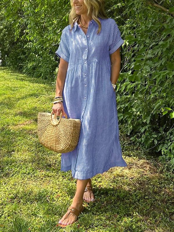 Alory – Bequemes Gestreiftes Midikleid Mit Knopfleiste
