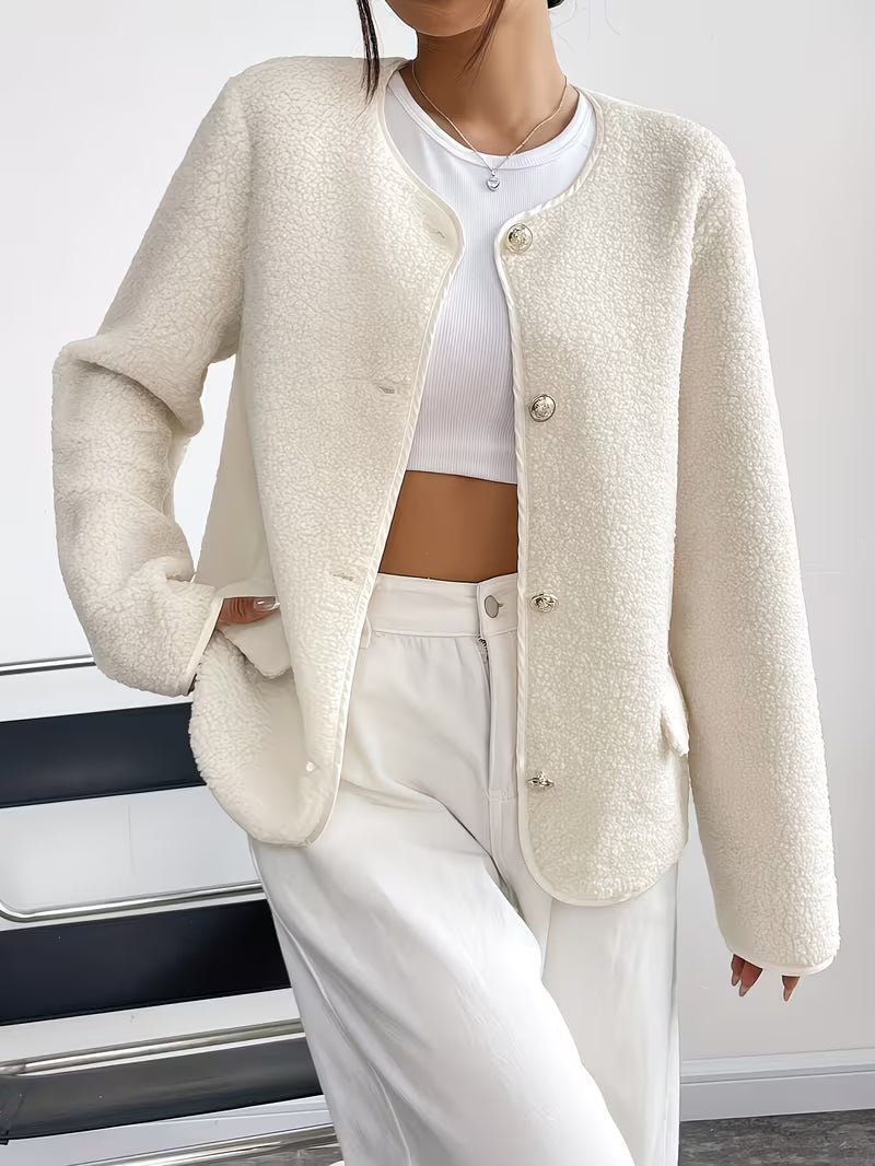 Viktorija - Elegante Jacke Mit Rundhalsausschnitt Und Knopfleiste