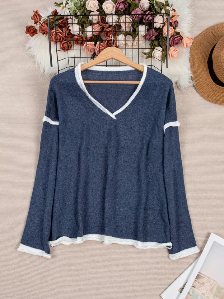 Ginny – Lässiger Pullover Mit Langen Ärmeln Und V-Ausschnitt