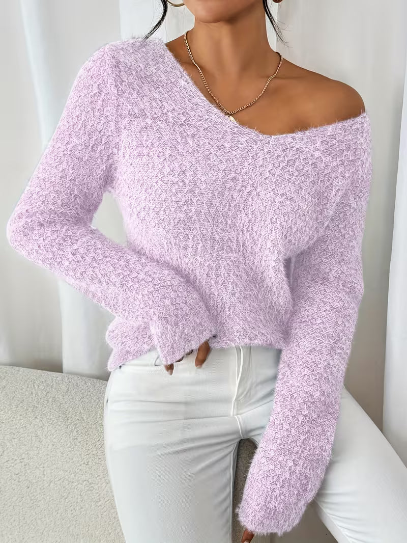 Aderah - Lockere Passform V-Ausschnitt Pullover