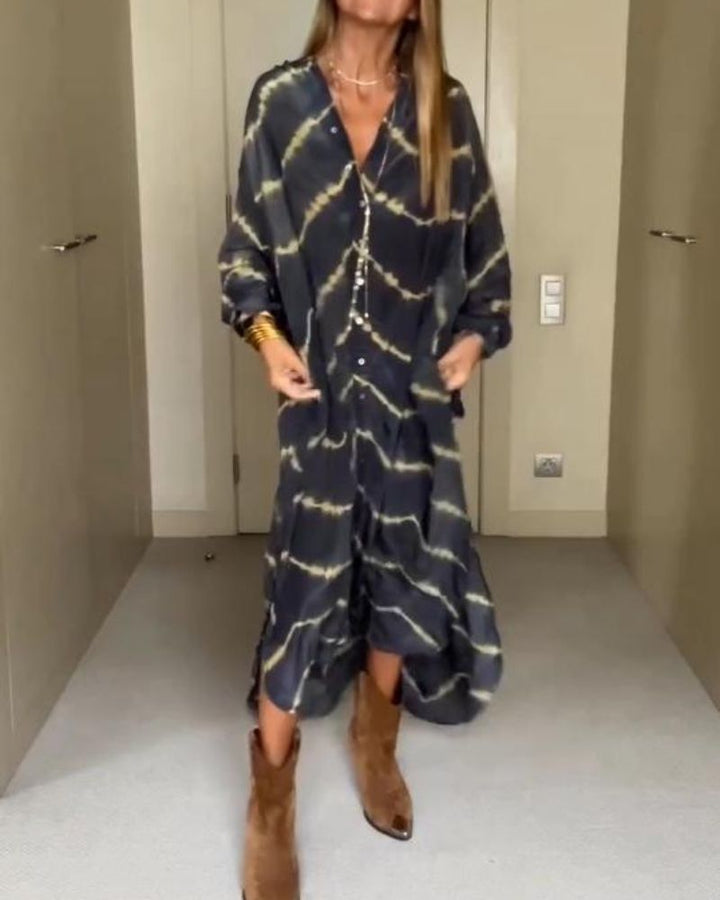 Suchitra - Boho Gestreiftes Kleid mit Langen Ärmeln
