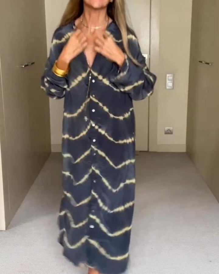 Svetlana – Langärmliges Gestreiftes, Langes Kleid