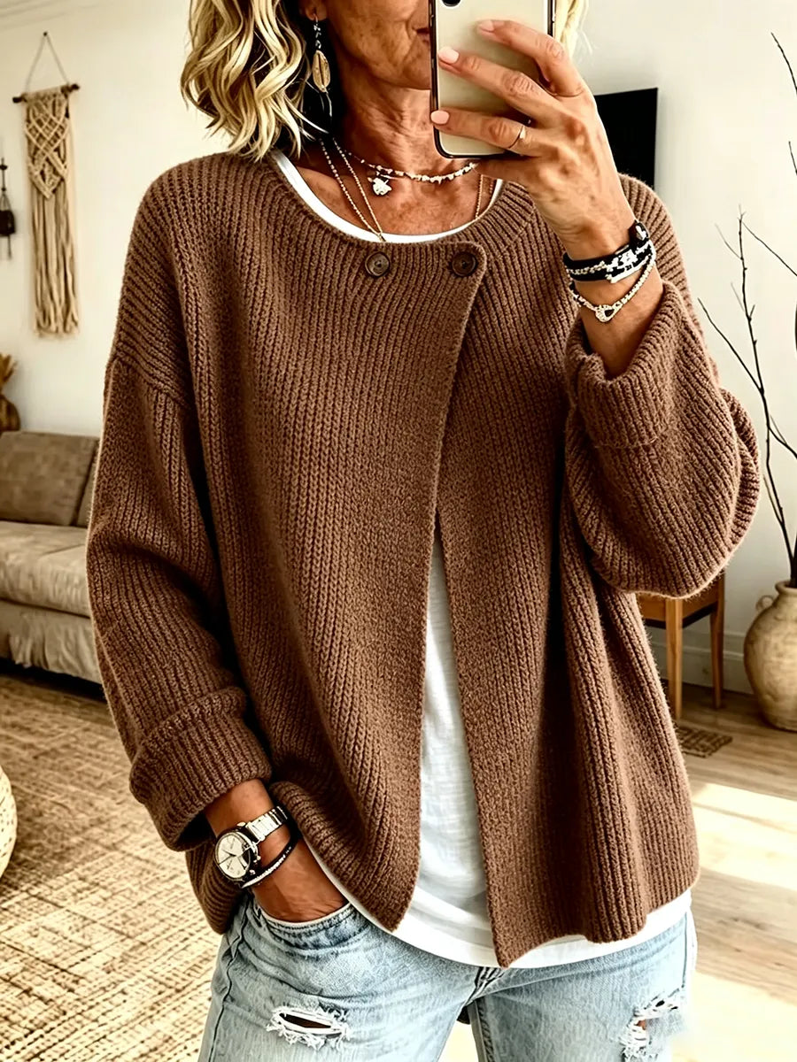 Peninah - Ribbed Knit Cardigan With an Asymmetric Cut