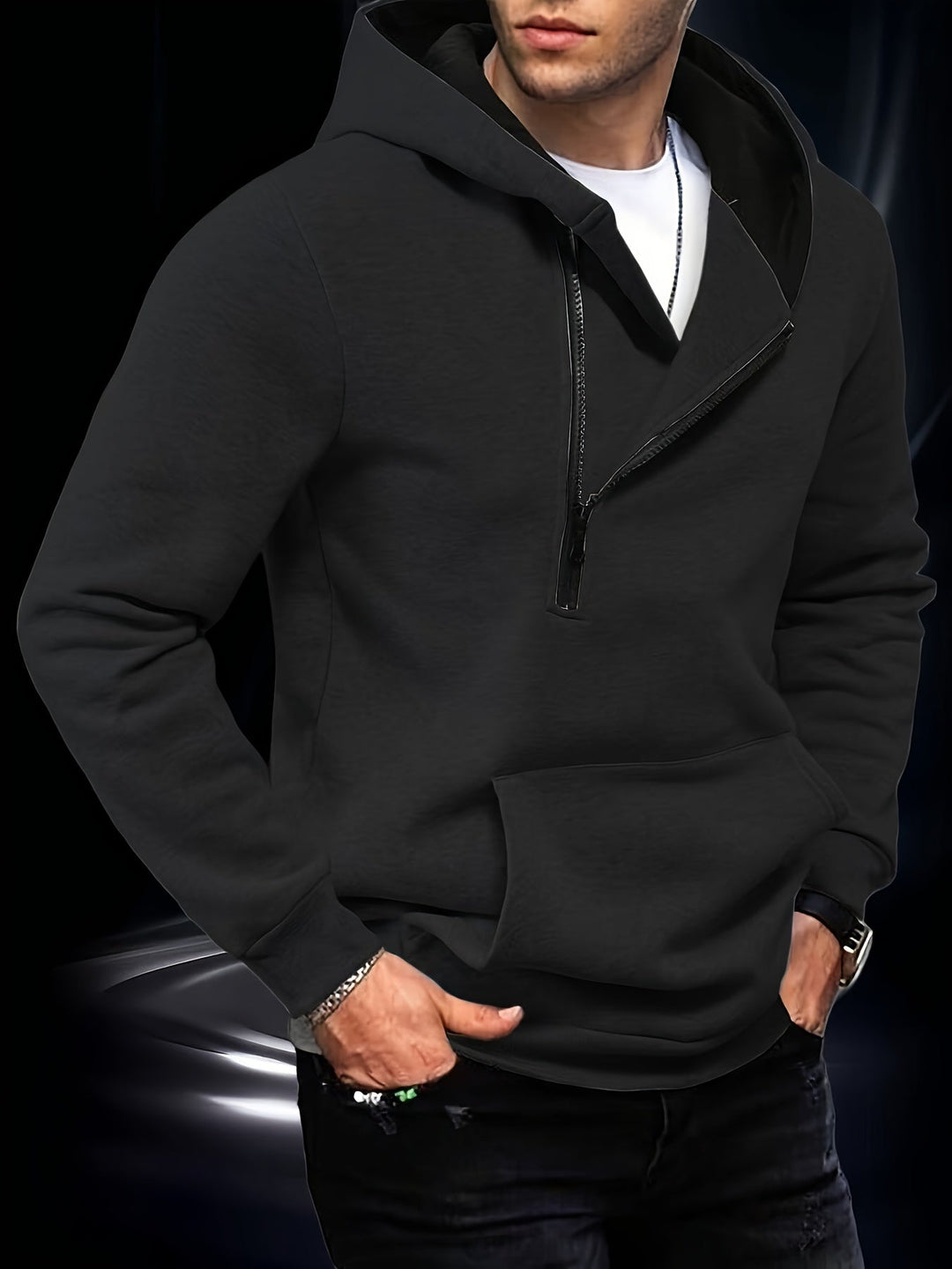 Jaylen - Langärmliges Kapuzen Sweatshirt Mit Halbem Reißverschluss