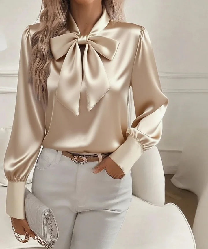 Nariyah – Satinbluse mit langen Ärmeln und Schleife