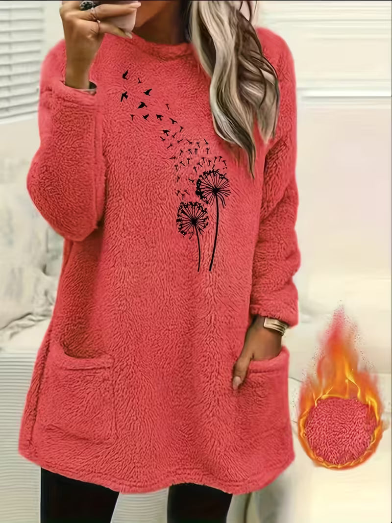 Zibija – Fleece-Sweatshirt Mit Löwenzahn-Drucken