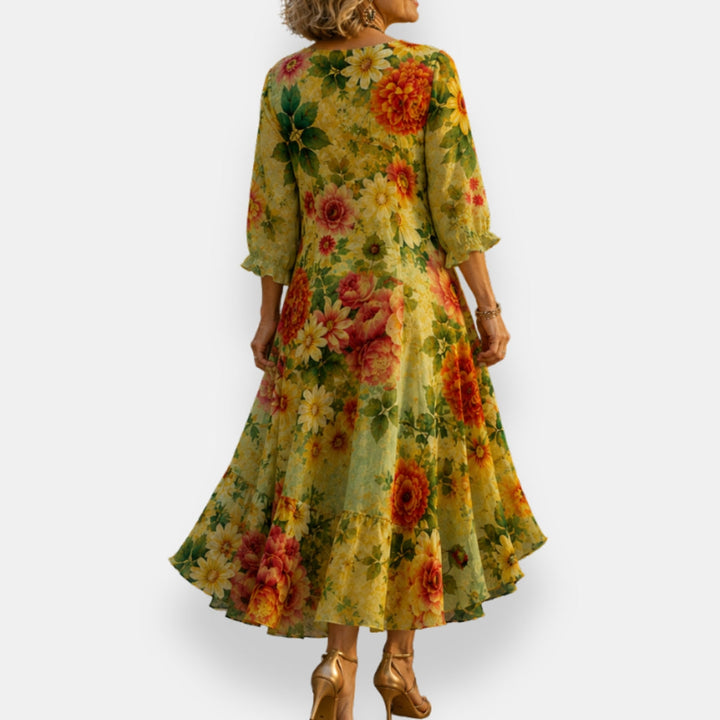 Emila – Fließendes Blumen Kleid Mit V-Ausschnitt