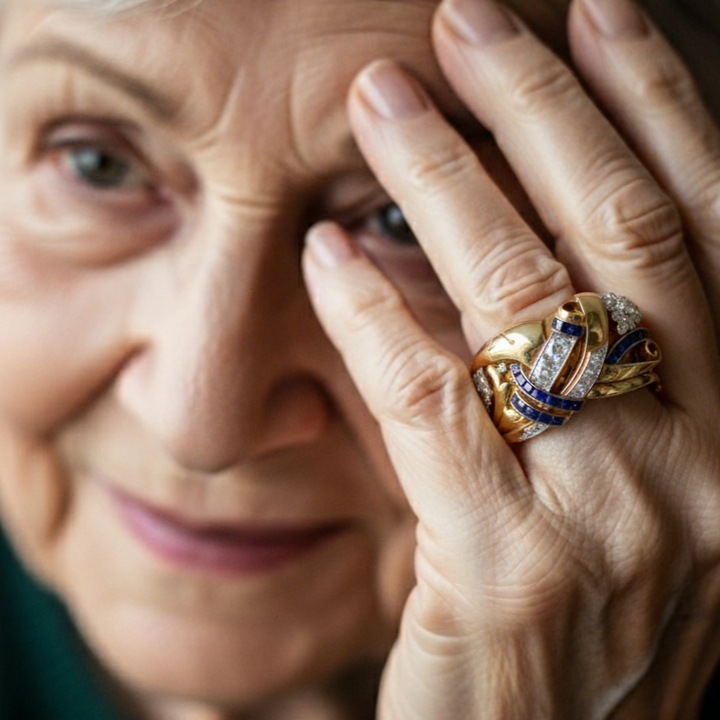 Moonie – Vintage Goldring mit Blauem Zirkonia