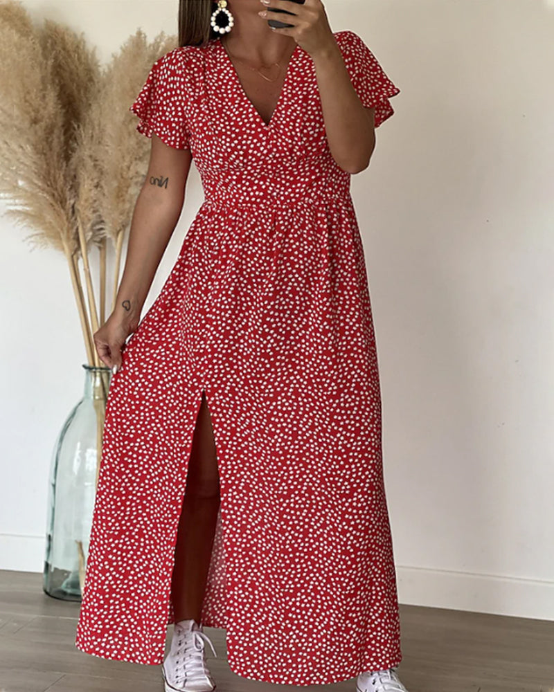 Lucienne - Bedrucktes Maxikleid mit V-Ausschnitt