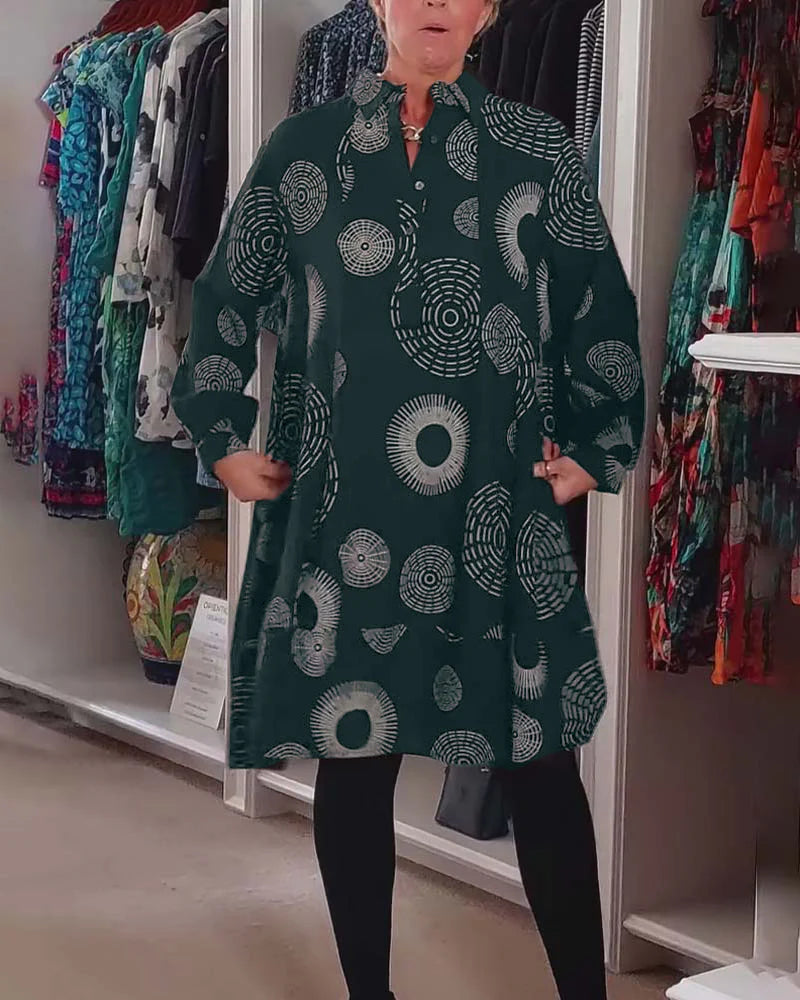 Marina – Langärmliges Hemdkleid Mit Kreisförmigem Drucken