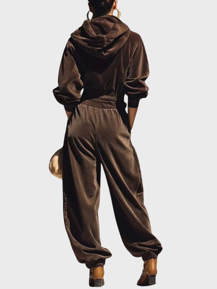 Skaidre - Vintage Samt Kapuzenpullover Und Lockere Hose Im Set