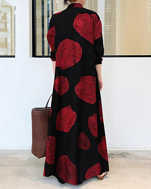 Poleska – Elegantes Langärmeliges Maxi Kleid Mit Drucken