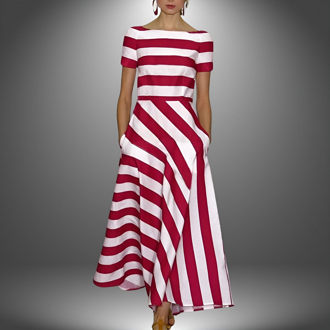 Kiona - Elegantes Gestreiftes Bedrucktes Maxikleid