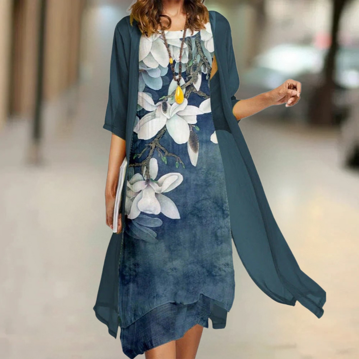 Nasira - Langes Baumwollkleid mit Rundhalsausschnitt
