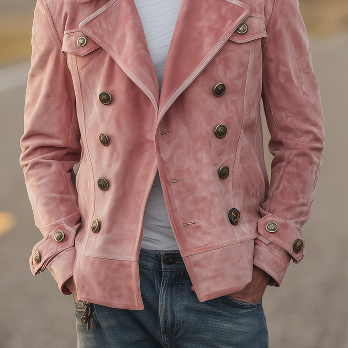 Momonosuke - Klassische Retro Jacke im Westernstil Mit Revers Und Doppelter Knopfleiste Aus Wildleder