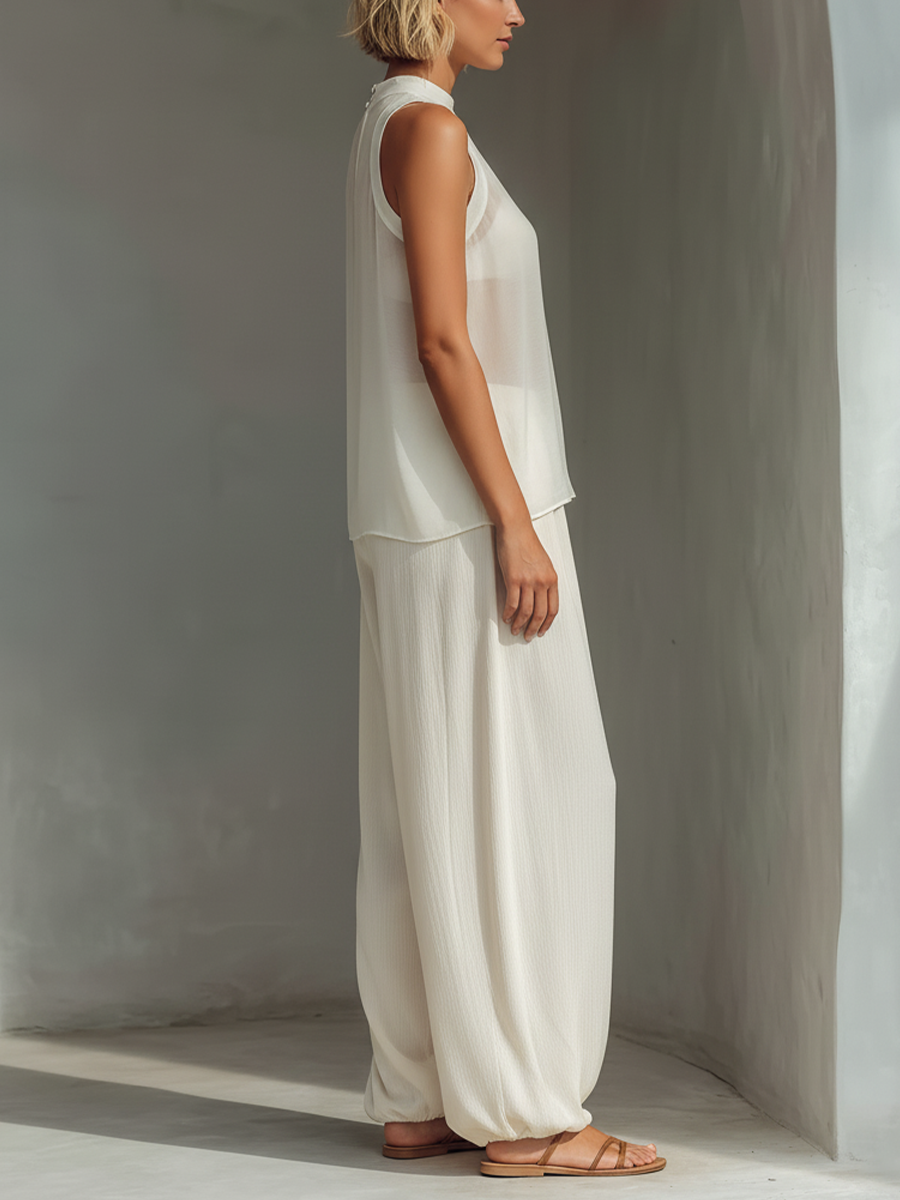 Olivian – Set aus ärmellosem Chiffon-Oberteil und Hose mit Weitem Bein