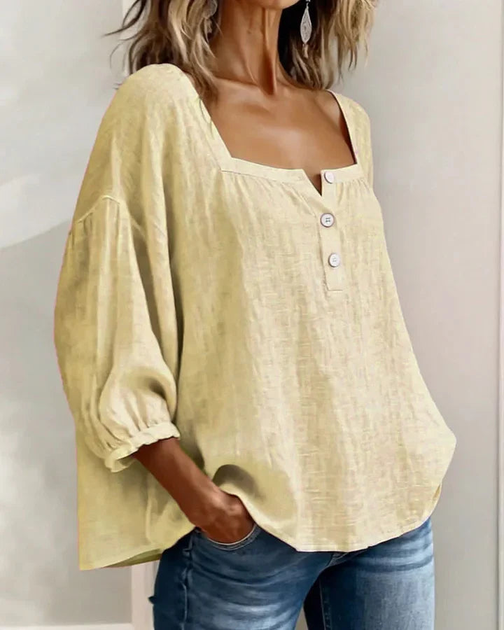 Leontien - Baumwollbluse Mit Quadratischem Ausschnitt Und Langen Ärmeln