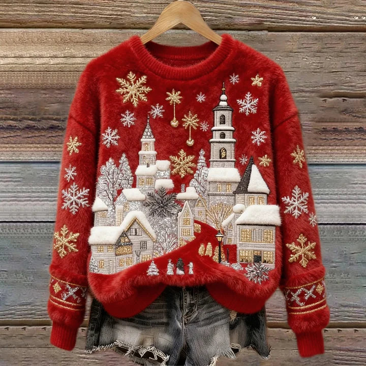 Kenisha – Gemusterter Pullover mit Weihnachtsmotiv und Stickerei