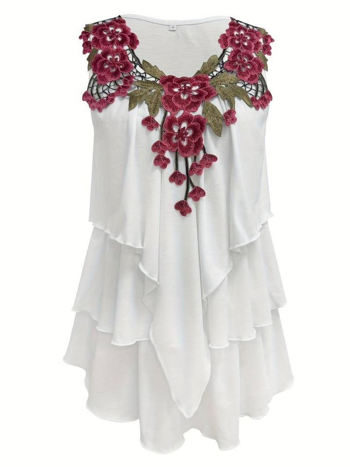 Verunka - Sommer Bluse Mit V-ausschnitt Lösbarer Spitze Und Patchwork Rüschen