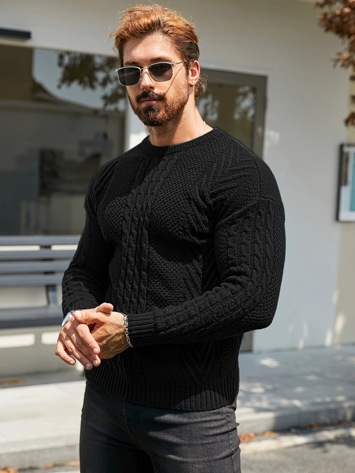 Eiduks – Klassischer Pullover mit Rundhalsausschnitt und Zopfmuster