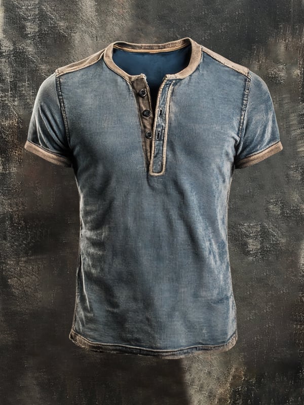Lässiges Henley Oberteil Im Retro Farbblock Stil für Herren