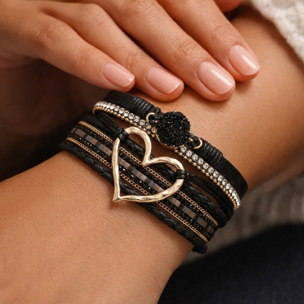Reyn – Lederarmband mit Herzanhänger in Lagenoptik