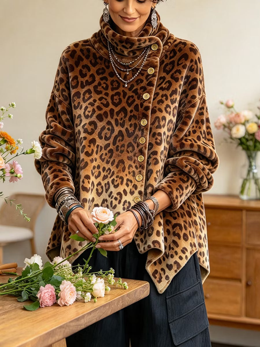 Lyrona – Langarm Bluse Mit Leoparden Muster