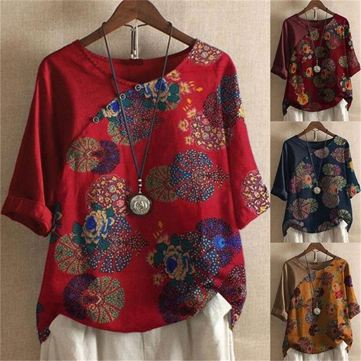 Adoria – Bluse Mit Boho Blumenmuster Und Knöpfen