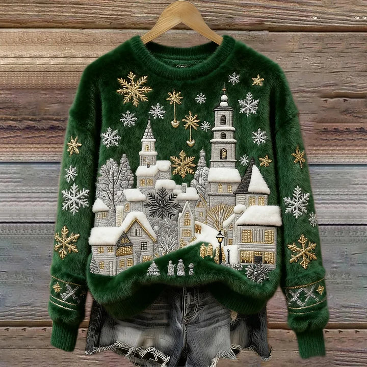 Kenisha – Gemusterter Pullover mit Weihnachtsmotiv und Stickerei