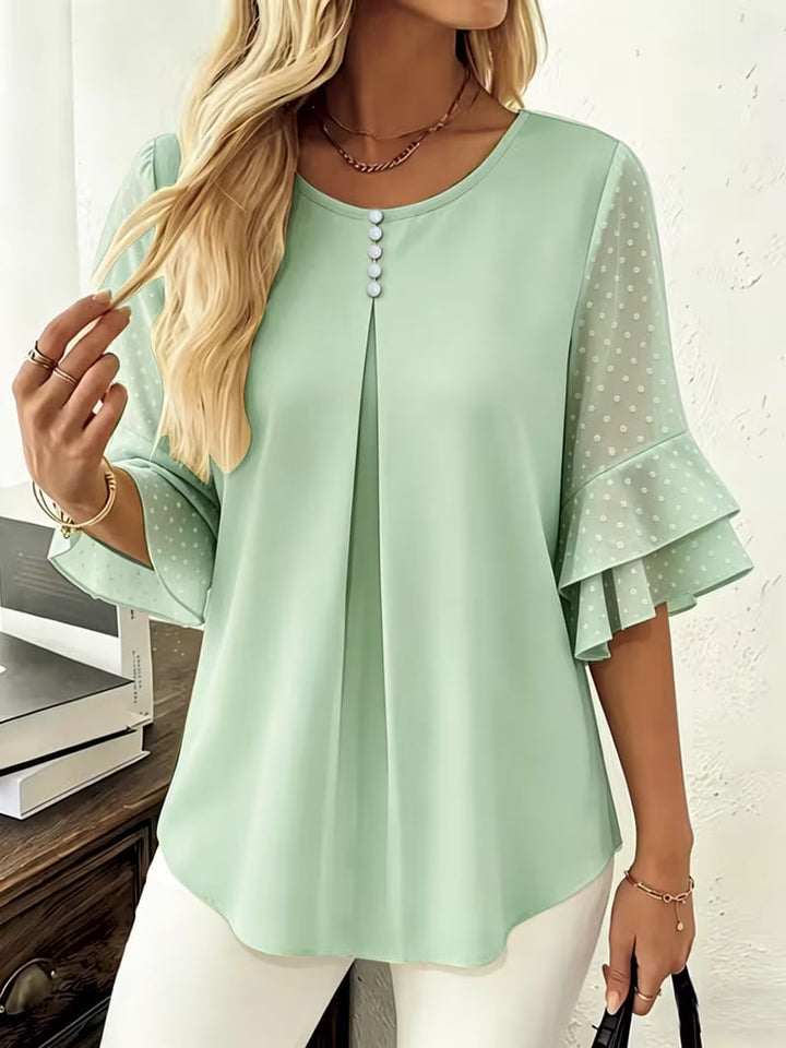 Hurley – Bluse Mit Rundhalsausschnitt Und Transparenten Rüschenärmeln