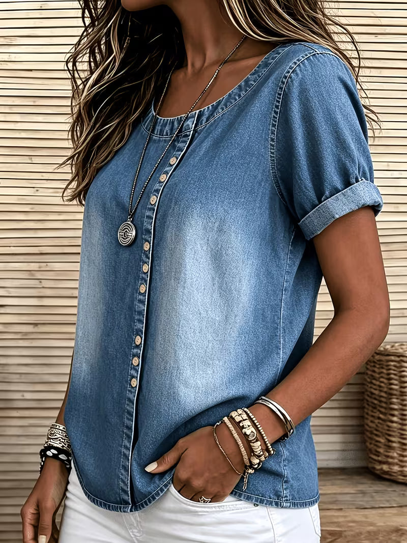 Ferina – Denim-Top Mit Kurzen Ärmeln im Gebraucht-Schau
