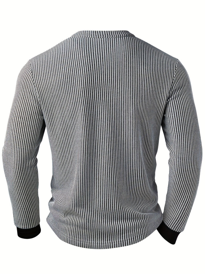 Deegan - Textured Striped Collar Long Sleeve Henley Shirt