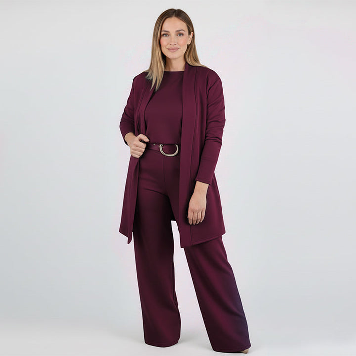 Dorren – Elegantes 3-Teiliges Set Mit Langem Strickjacke, Oberteil Und Hose