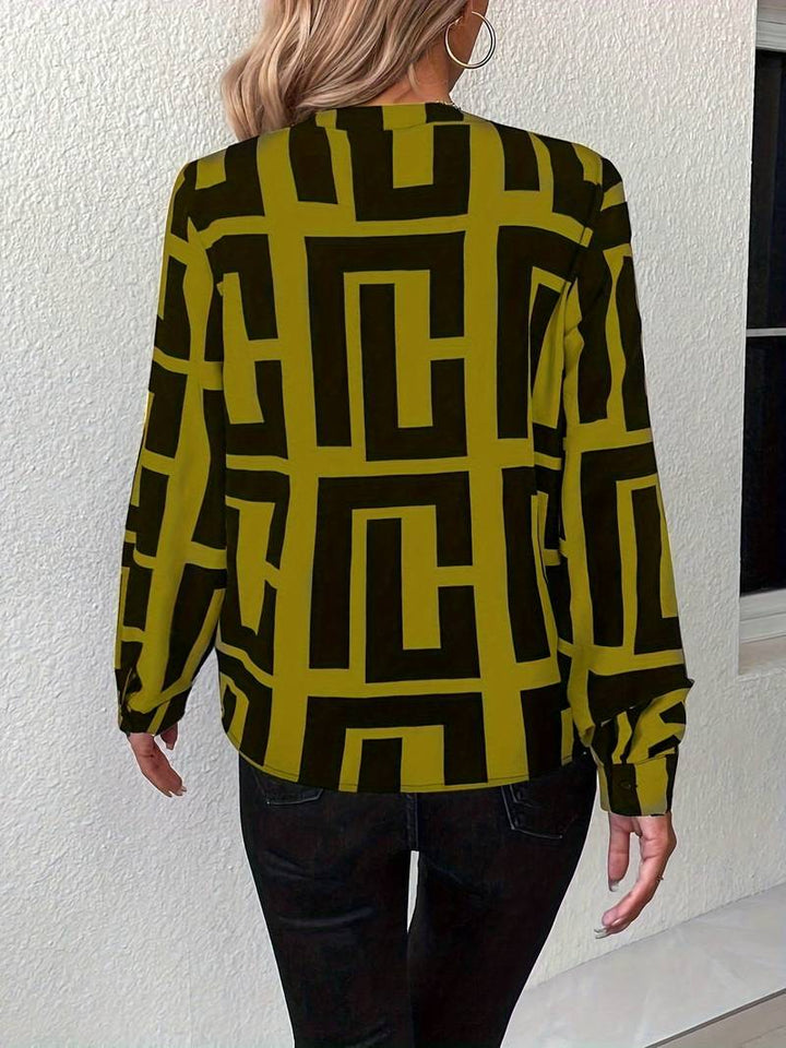 Tzipora - Elegante Langarm Bluse Mit Geometrischem Drucken