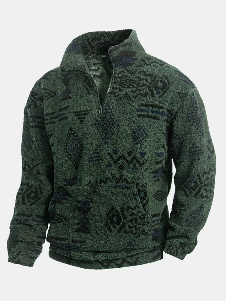 Witker – Plüsch-Sweatshirt Im Ethno-Stil Mit Stehkragen