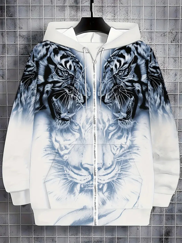 Murillo – Lässige Langarm Kapuzenpullover Jacke Mit Tigerprint