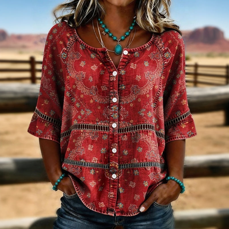 Christien – Vintage-Bluse mit ethnischem Muster