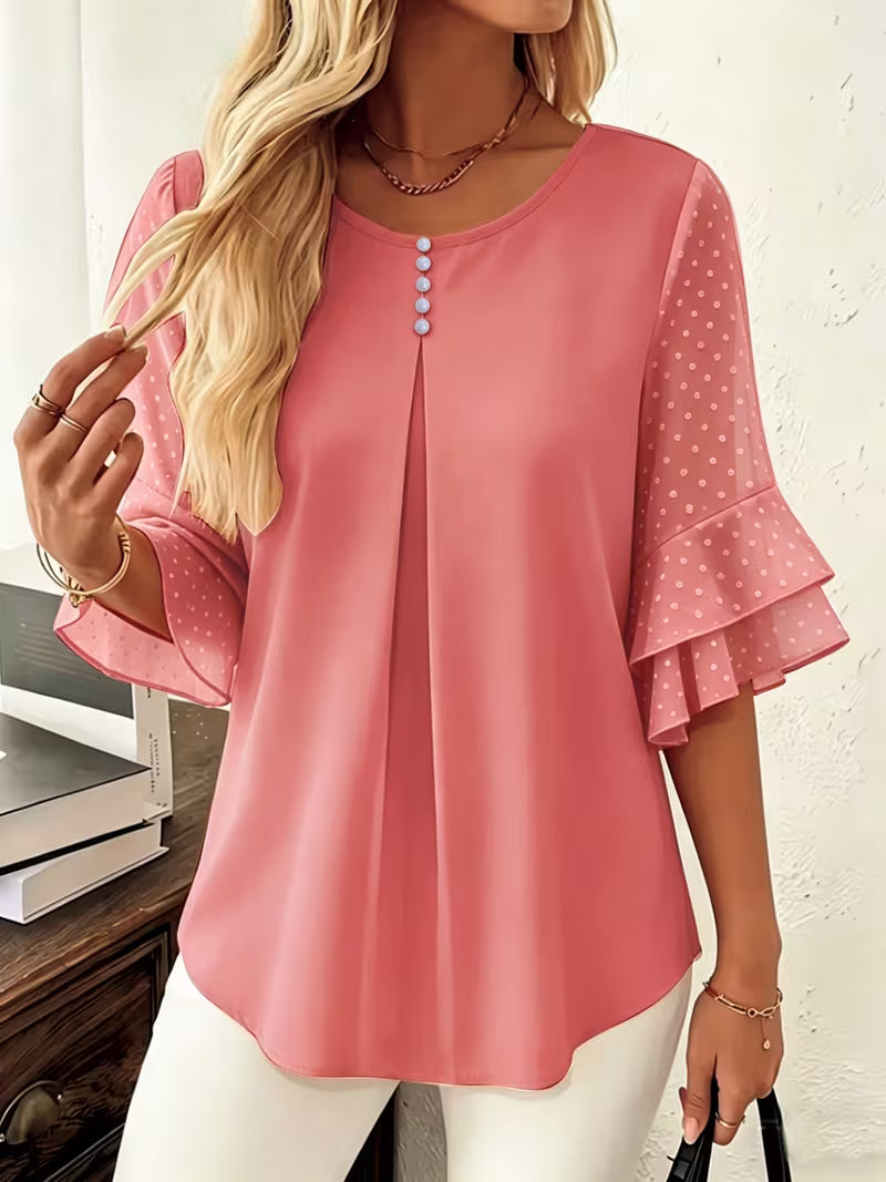 Hurley – Bluse Mit Rundhalsausschnitt Und Transparenten Rüschenärmeln